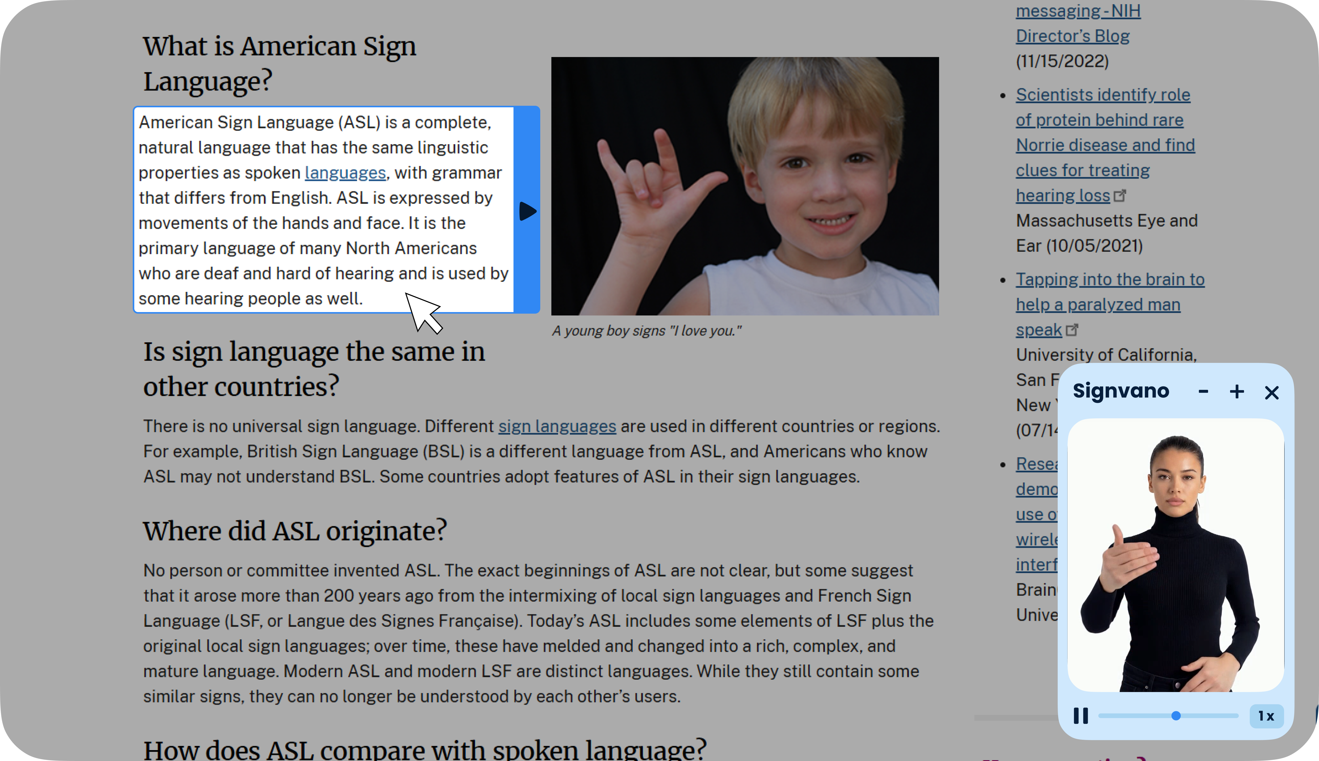 Widget Asl Signvano